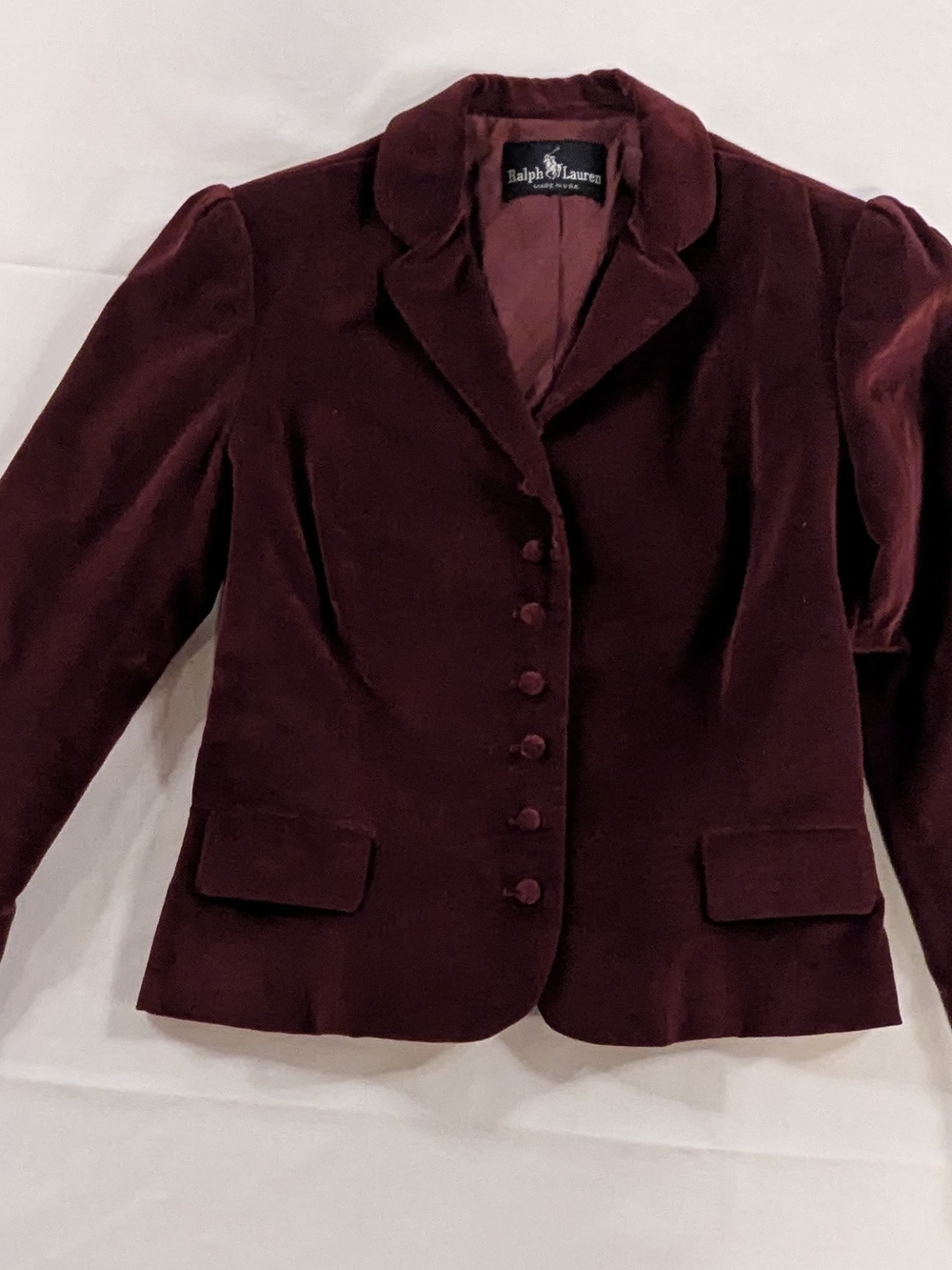 Vintage 90s Ralph Lauren Burgundy Plum Velvet Cropped Blazer Jacket Made in USA - Picture 4 of 16